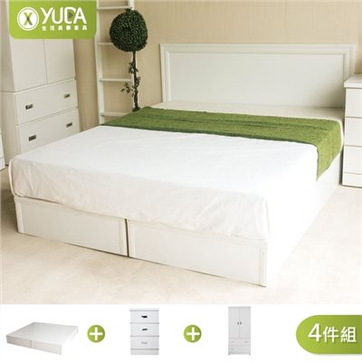 純白色 房間組四件組 (床頭片+加厚六分床底+床頭櫃+衣櫃)